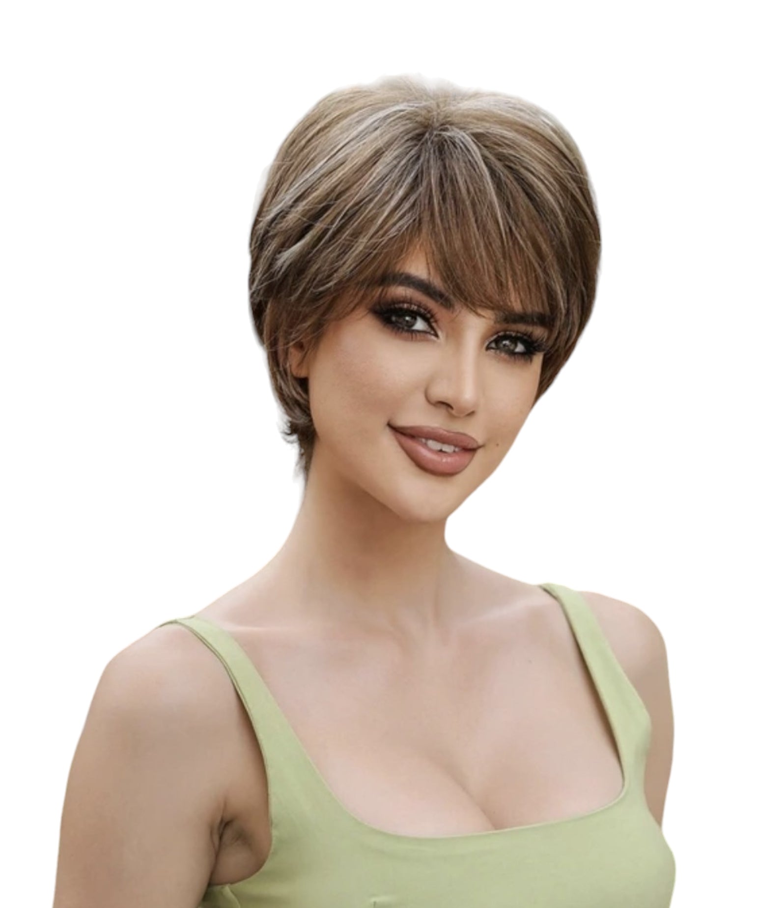 Short Chic Pageboy Brown Highlights Wig. Pya