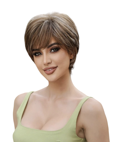 Short Chic Pageboy Brown Highlights Wig. Pya