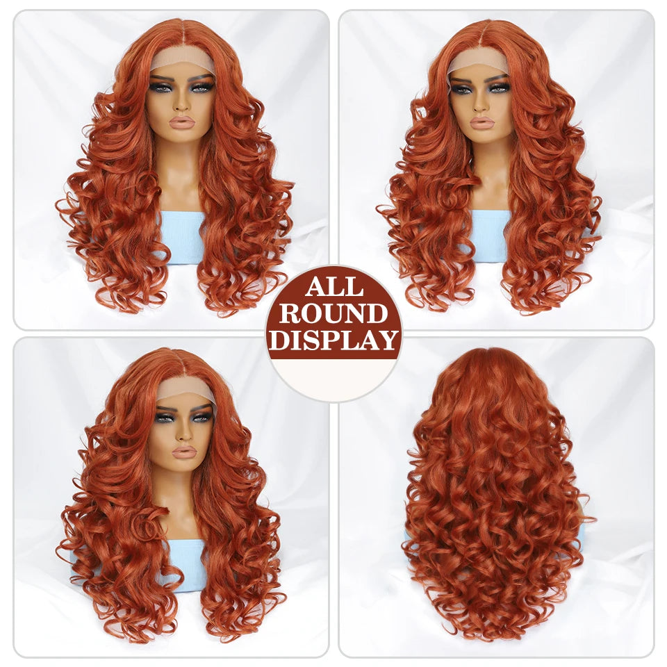 Ginger Orange Curly Lace Front Wig. Glueless Middle Part Wig. Zena