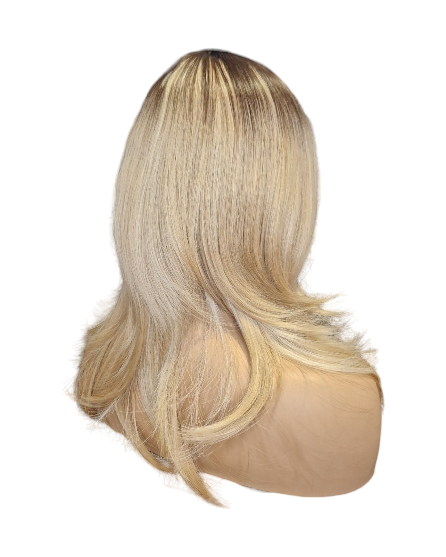 Sand Honey Blonde Ombre Rooted Layered Wig. Sandra