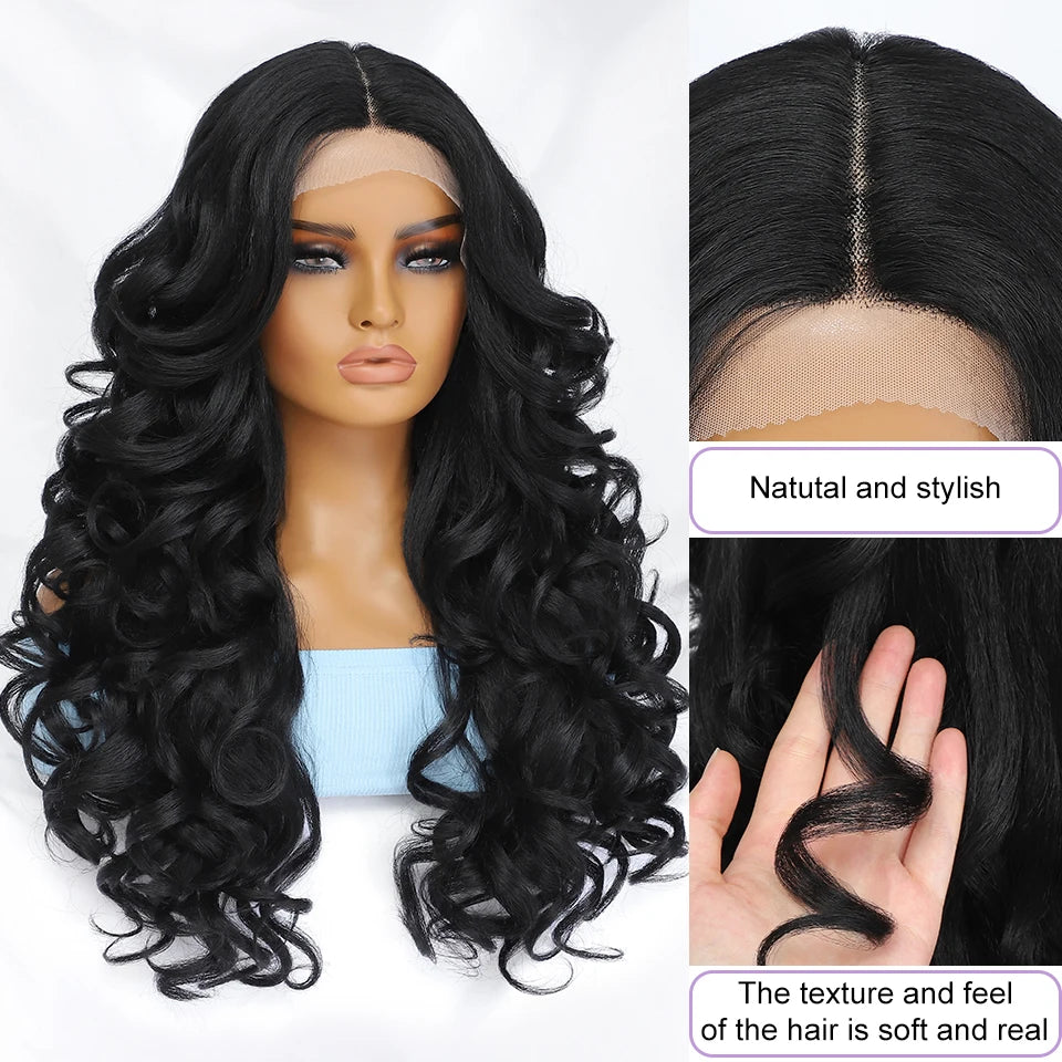 Burgundy Curly Synthetic Lace Front Wig. Centre Part Lace Wigs. Zena
