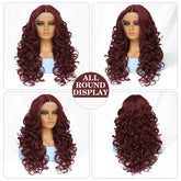 Burgundy Curly Synthetic Lace Front Wig. Centre Part Lace Wigs. Zena-CelebWigs