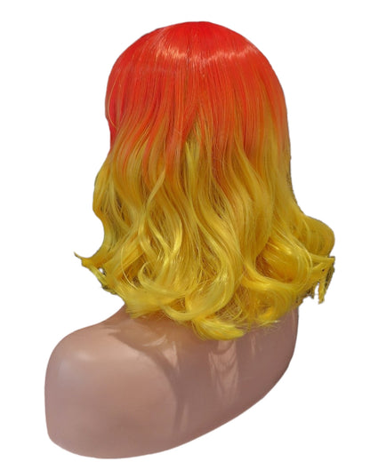 Orange Yellow Ombre Bob Festival Wig. Blunt Fringe. Troya Wig.-CelebWigs