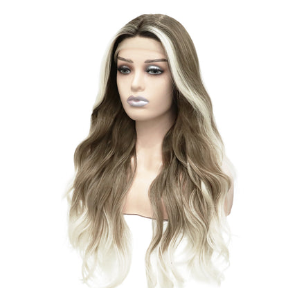 Streaked Blonde Natural Wave T Part Lace Front Wig. Alanis-CelebWigs