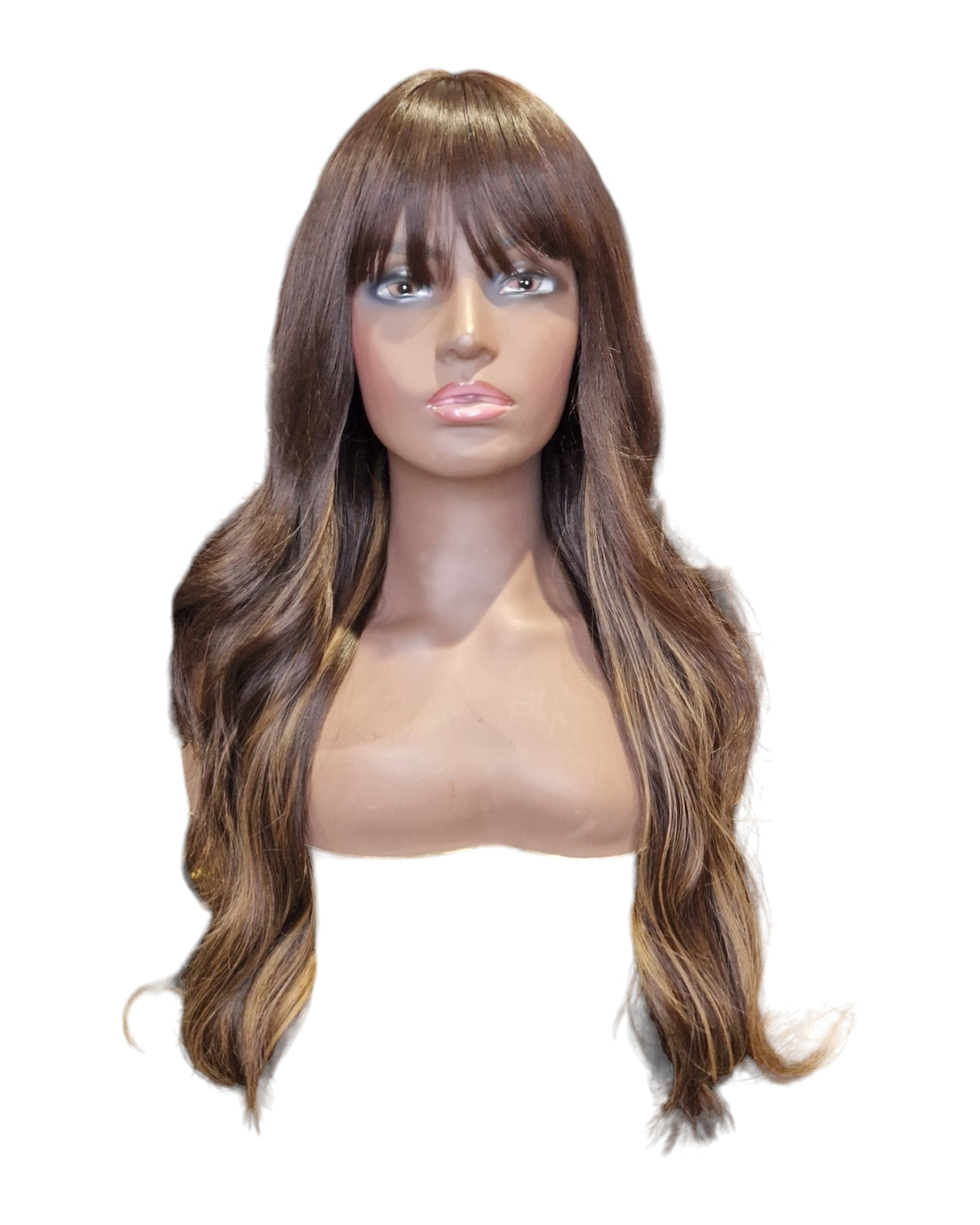 Brunette Long Wavy Wig With Fringe. Talia Wig.