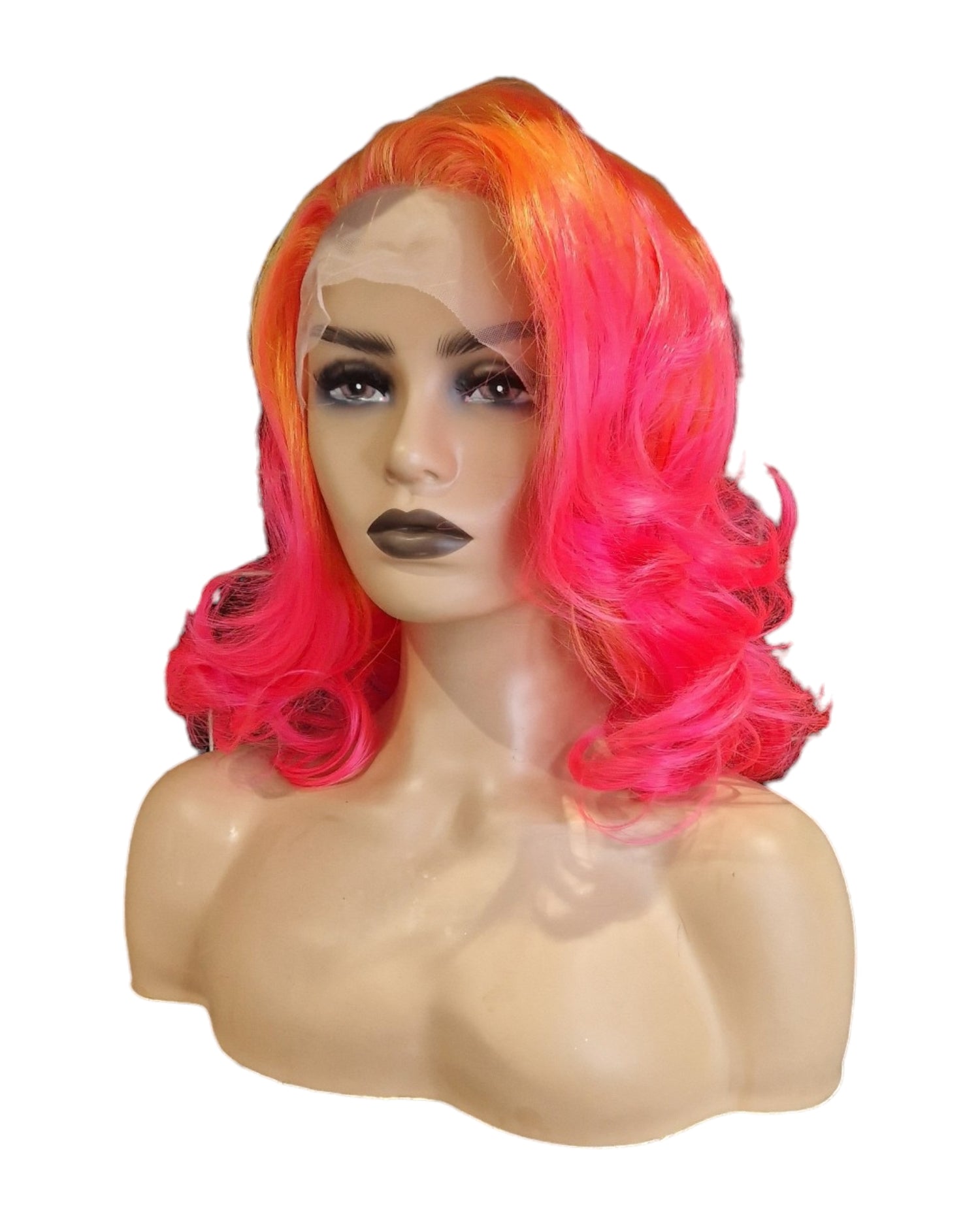 Neon Pink &amp; Orange Marilyn Style Lace Front Wig. Vera-CelebWigs