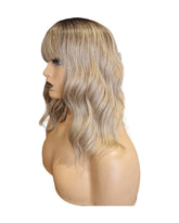 Ash Blonde Textured Wave Wig With Fringe Bangs. Wendi-CelebWigs