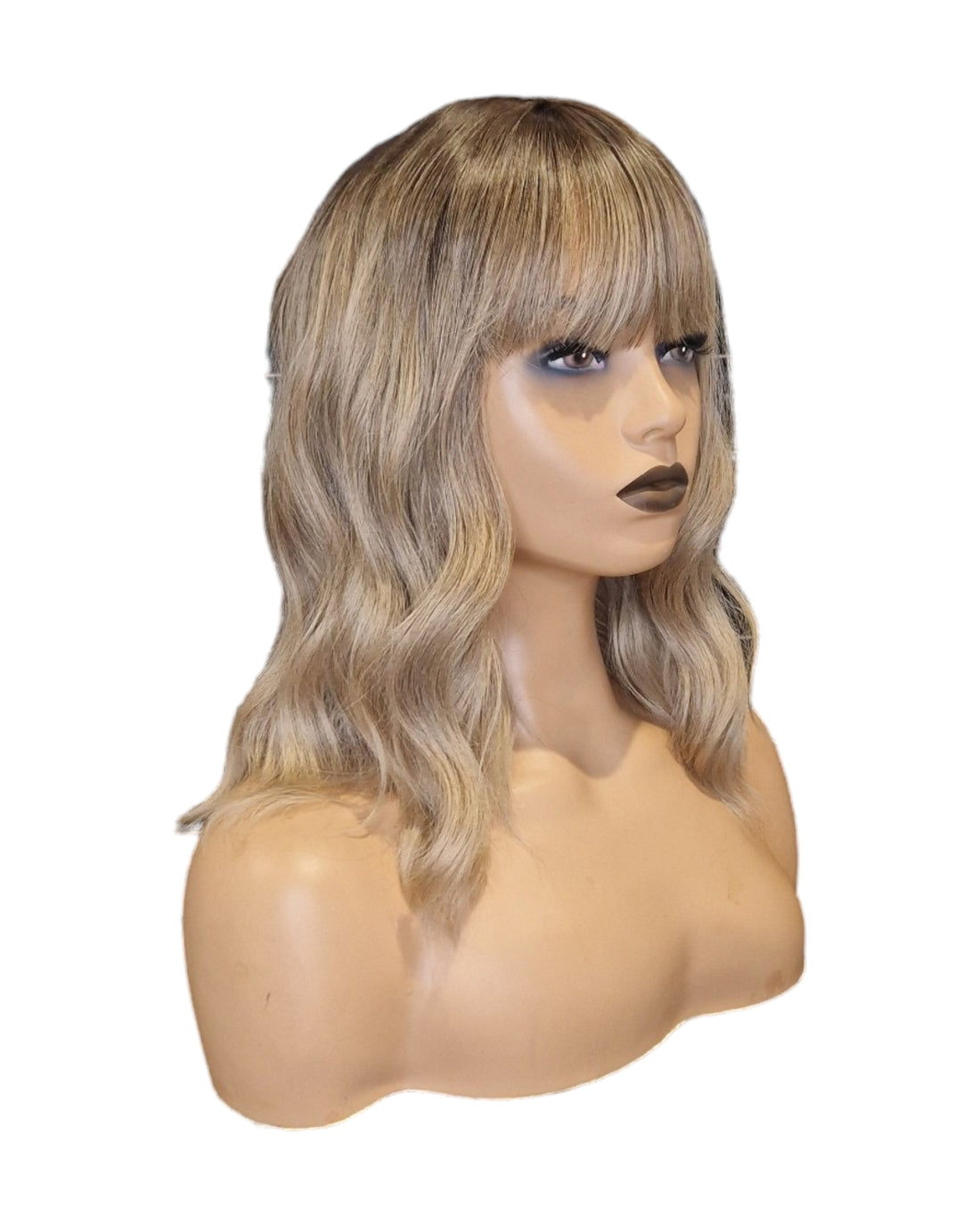 Ash Blonde Textured Wave Wig With Fringe Bangs. Wendi-CelebWigs