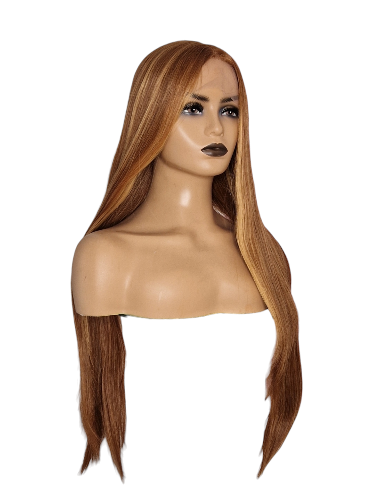 Caramel Streaked Long Straight T Part Lace Front Wig. Yara-CelebWigs