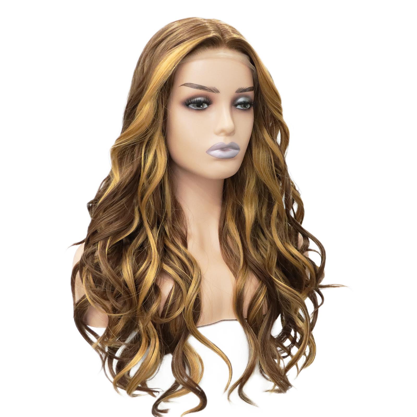 Wavy Caramel Ginger T Part Lace Front Wig. Angie-CelebWigs