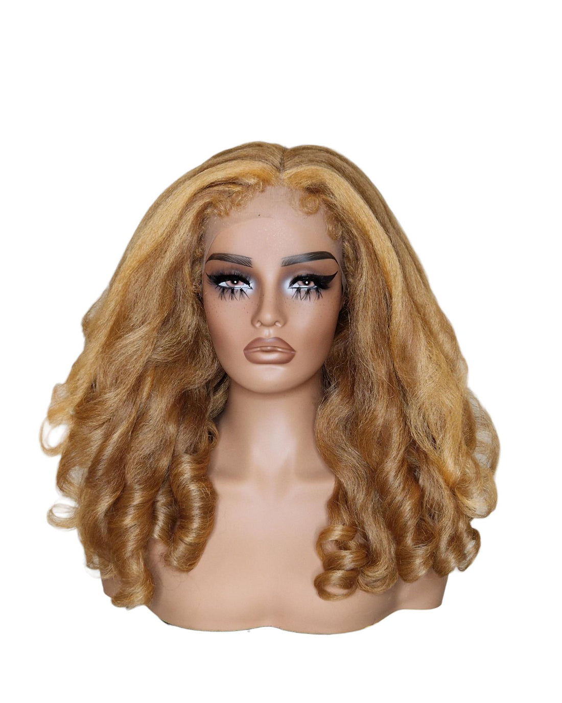 Apricot Blonde Barrel Curl Lace Front Wig. Basha