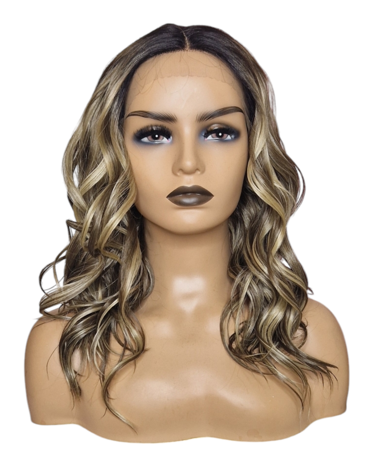 Ash Brown Blonde Streaked Mid Length Lace Front  Wig. Breezy