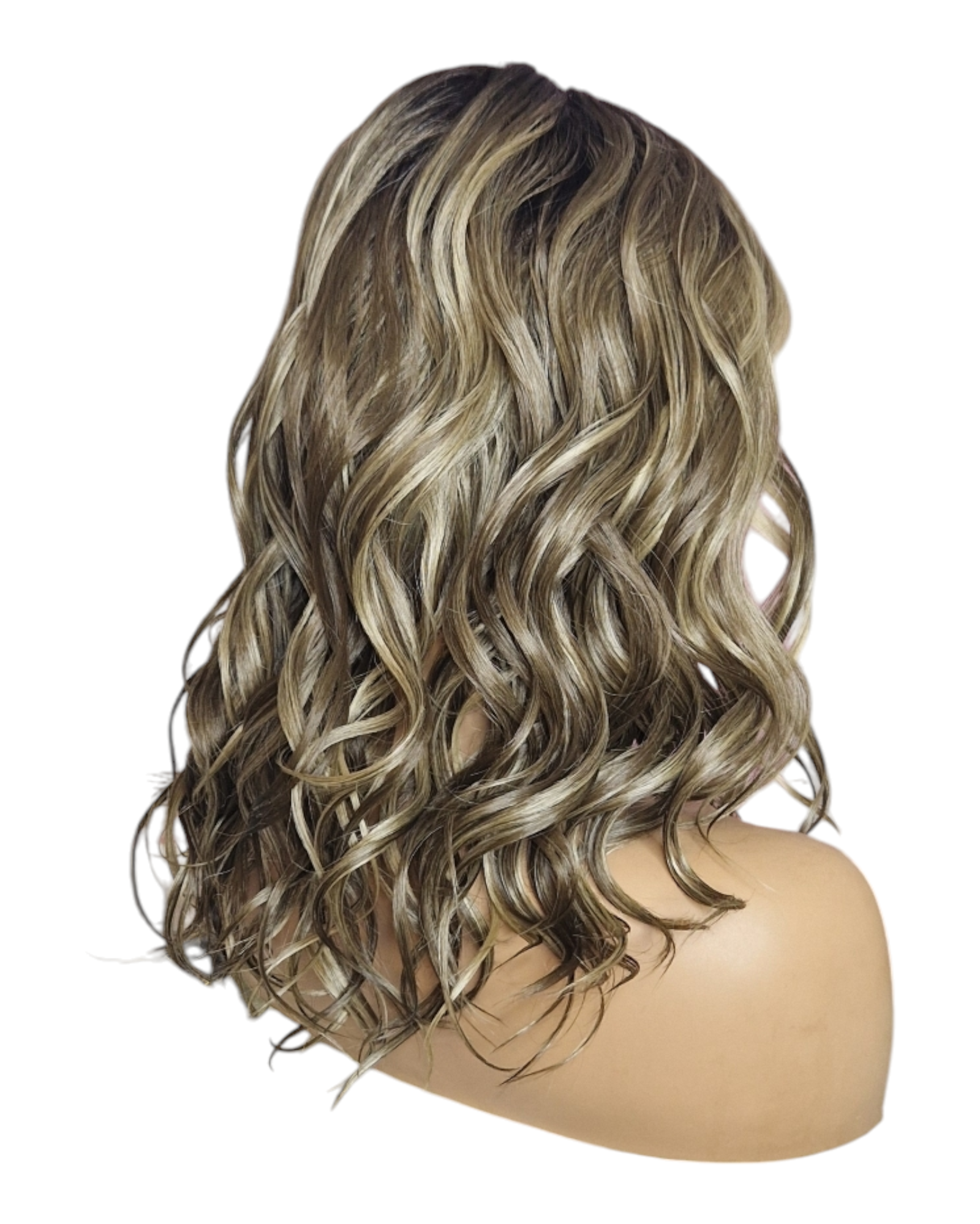 Ash Brown Blonde Streaked Mid Length Lace Front  Wig. Breezy