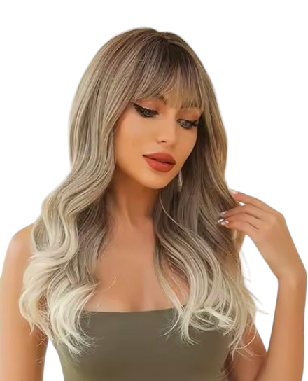 Ombre Silver Ash Blonde Wig With Fringe. Louisa