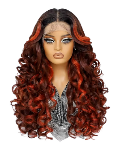 Auburn Ombre Curly Lace Front Wig. Zena