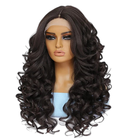 Curly Synthetic Lace Front Glueless T Part Lace Wig Black. Zena