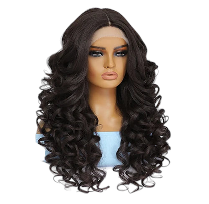 Curly Synthetic Lace Front Glueless T Part Lace Wig Black. Zena