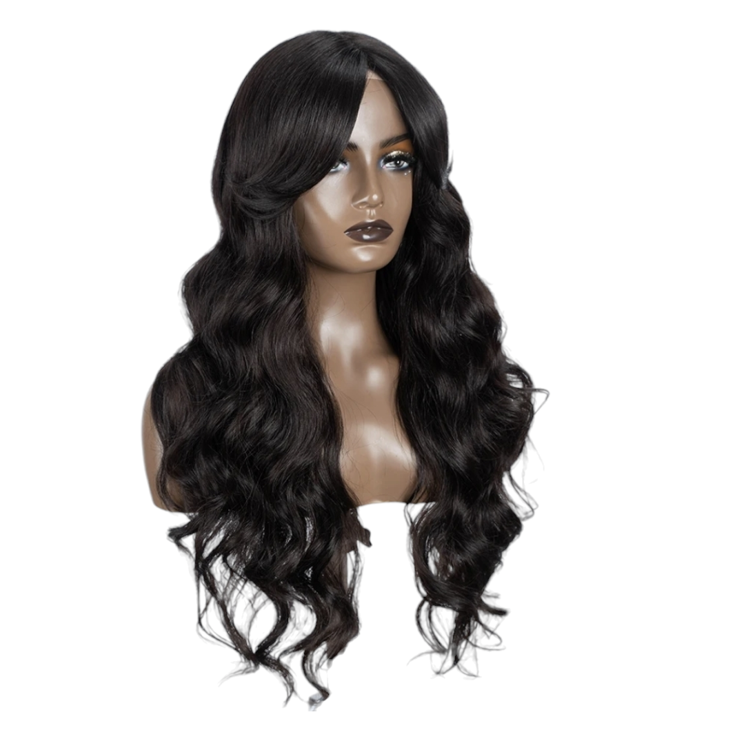 Black Middle Part Wavy Wig. Wendi