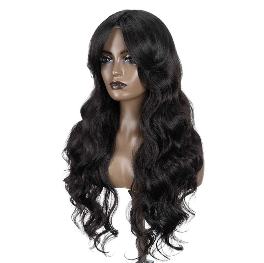 Black Middle Part Wavy Wig. Wendi