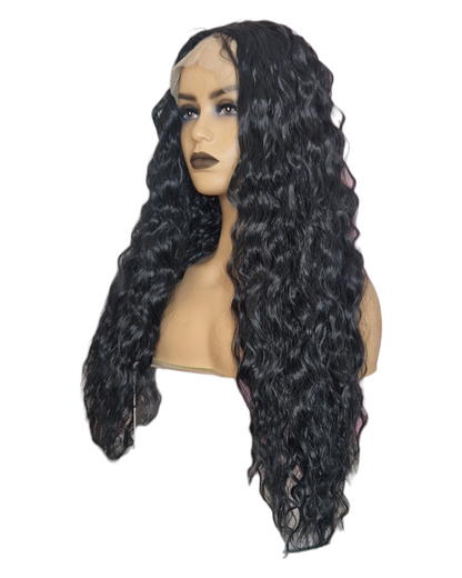 T Part Natural Curl Lace Front Black Wig. Starlet.