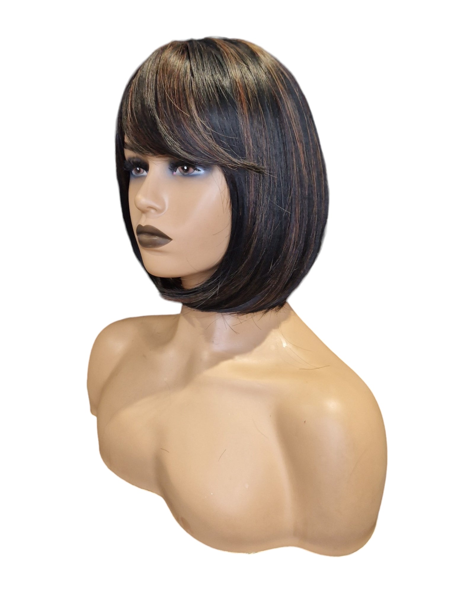 Dark Brown Caramel Lowlights Bob Wig. Katie-CelebWigs