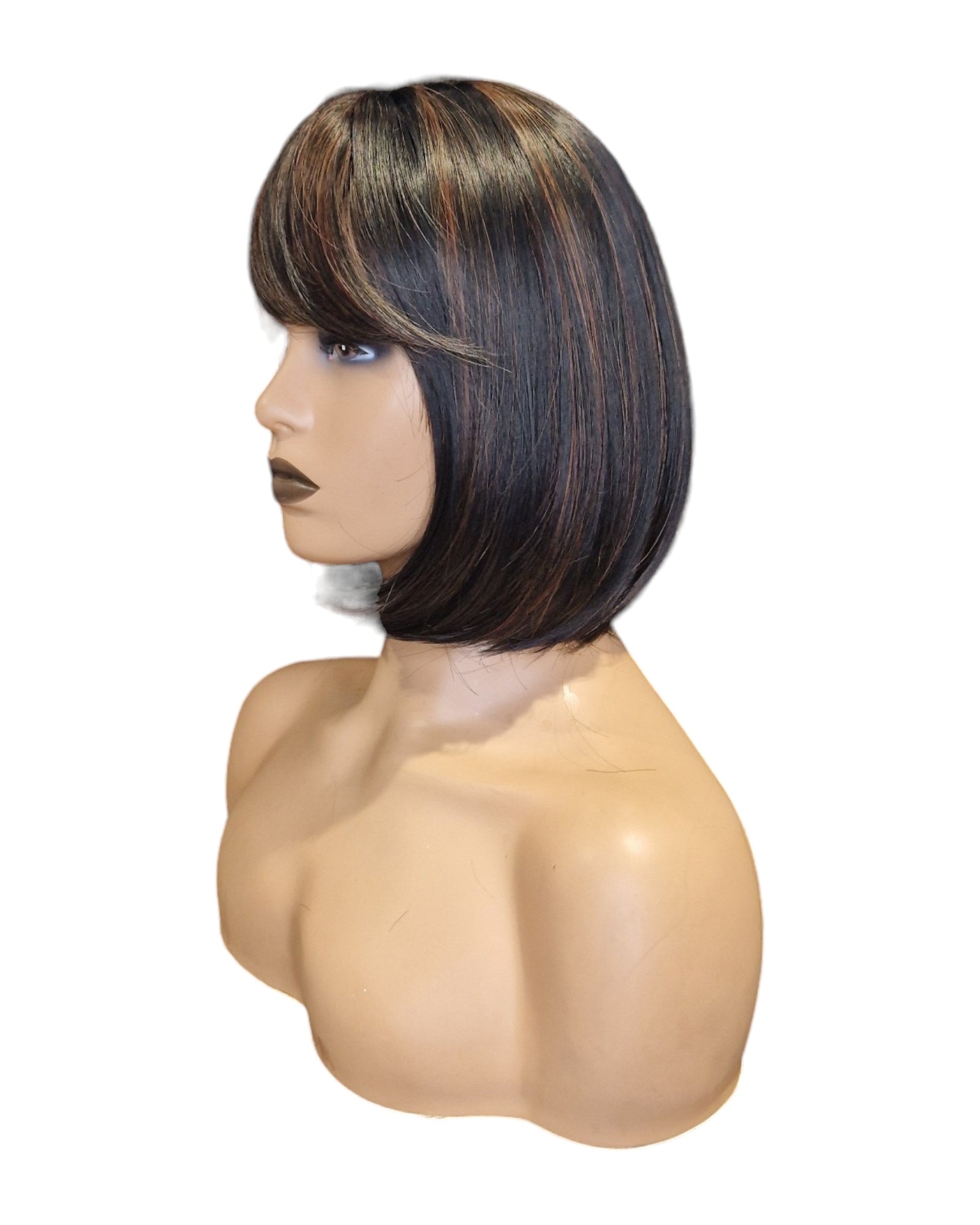 Dark Brown Caramel Lowlights Bob Wig. Katie-CelebWigs