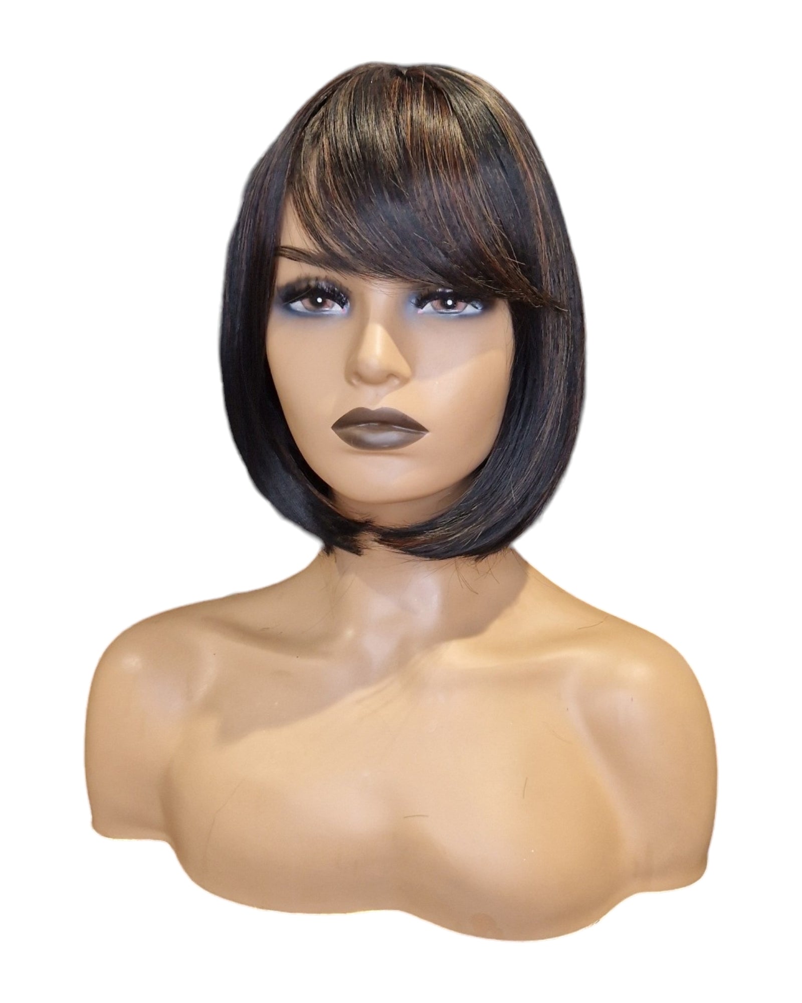 Dark Brown Caramel Lowlights Bob Wig. Katie-CelebWigs