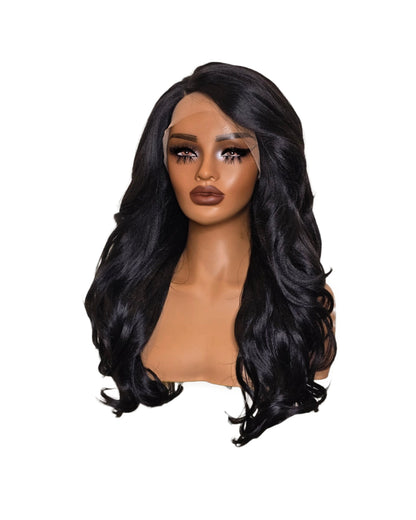 Black Wavy Lace Front Side Part Wig. Bronte