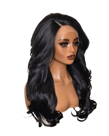 Black Wavy Lace Front Side Part Wig. Bronte