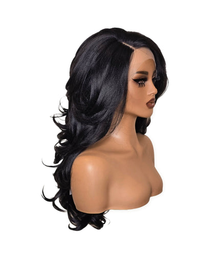 Black Wavy Lace Front Side Part Wig. Bronte