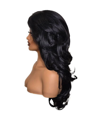 Black Wavy Lace Front Side Part Wig. Bronte