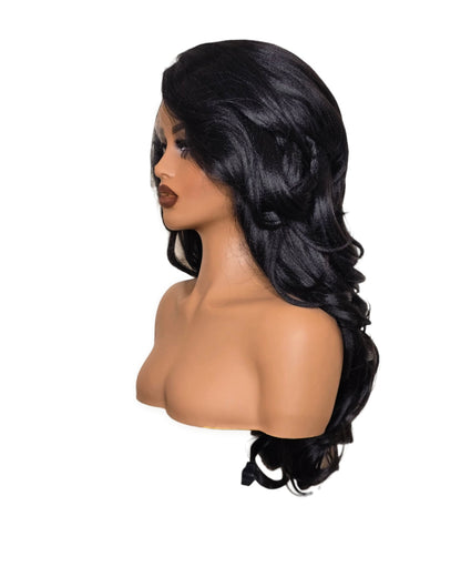 Black Wavy Lace Front Side Part Wig. Bronte
