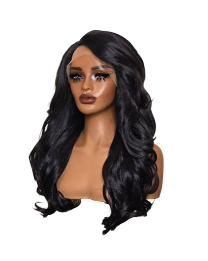 Black Wavy Lace Front Side Part Wig. Bronte