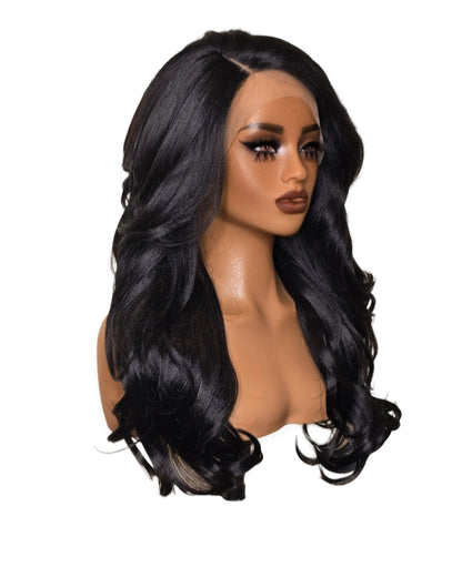 Black Wavy Lace Front Side Part Wig. Bronte