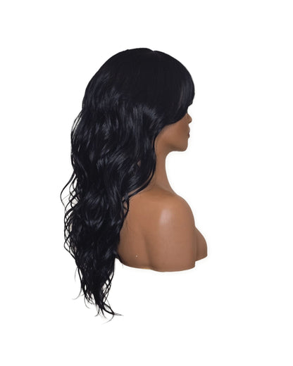 Black Long Wavy Wig with Fringe. Abigail