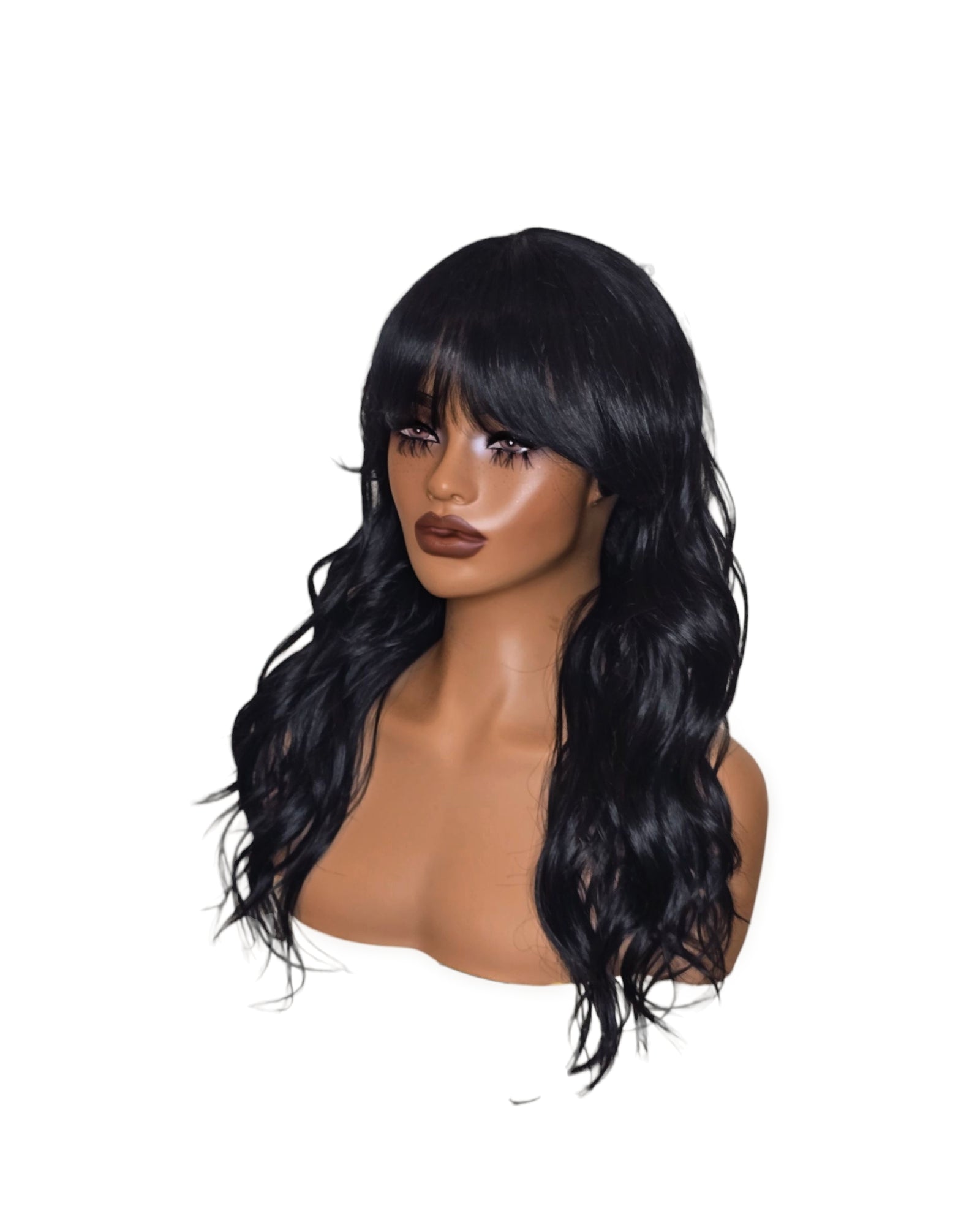 Black Long Wavy Wig with Fringe. Abigail