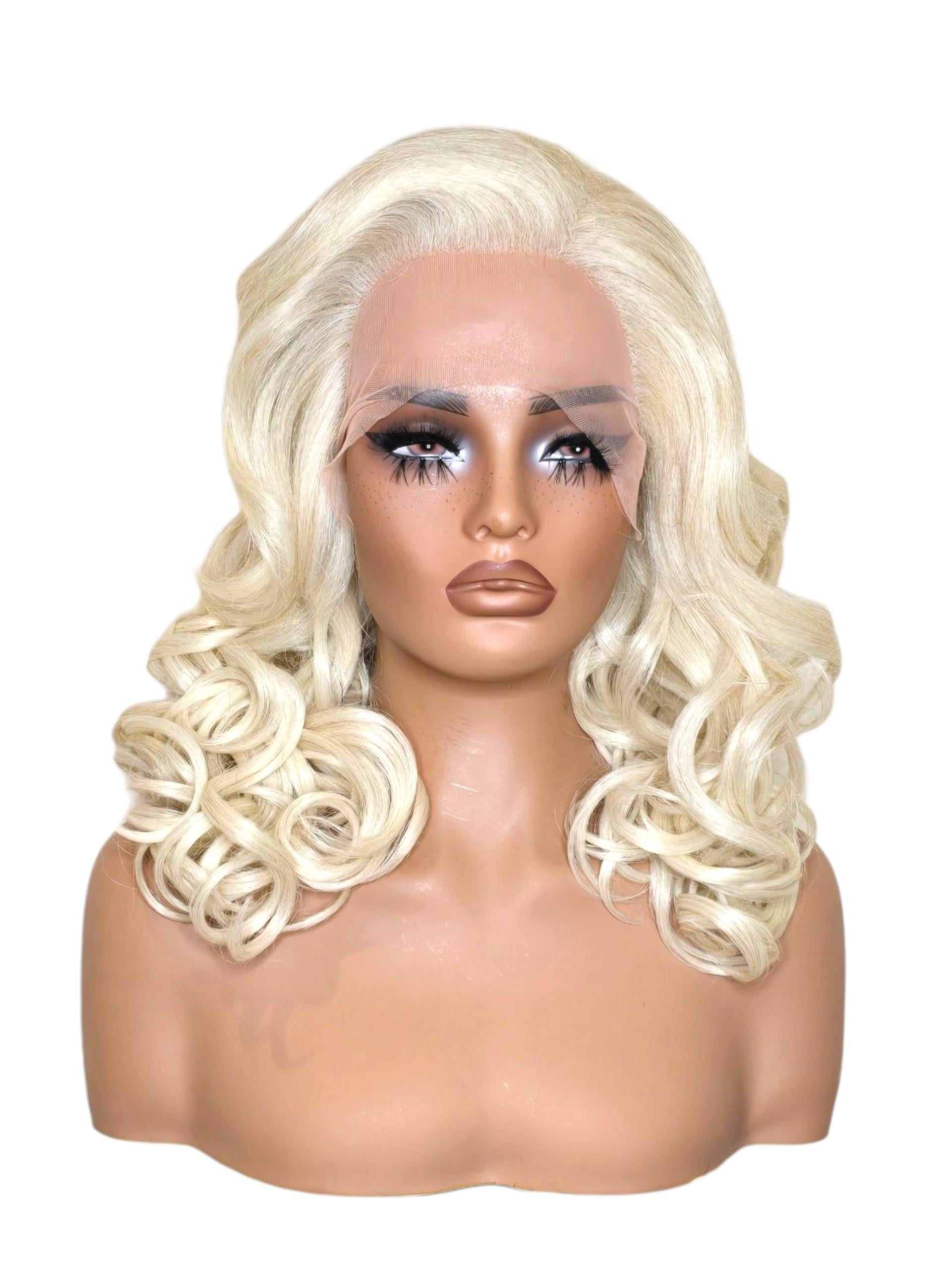 Platinum Blonde Curls Lace Front Wig. Jayne.