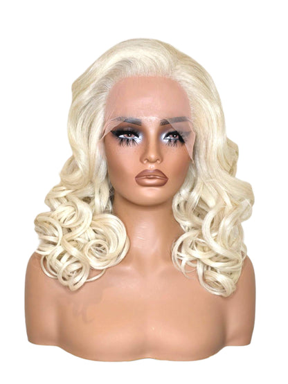Platinum Blonde Curls Lace Front Wig. Jayne.