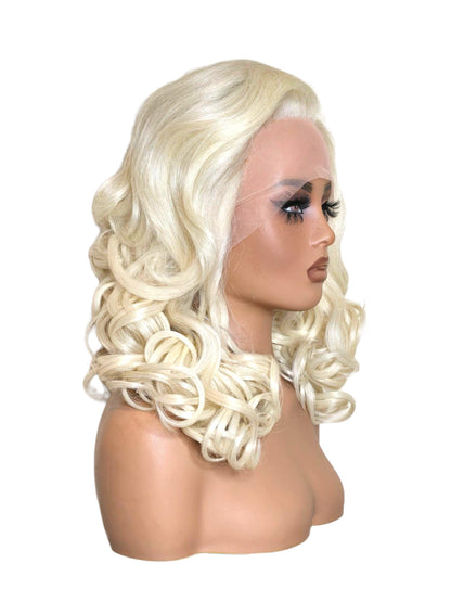 Platinum Blonde Curls Lace Front Wig. Jayne.