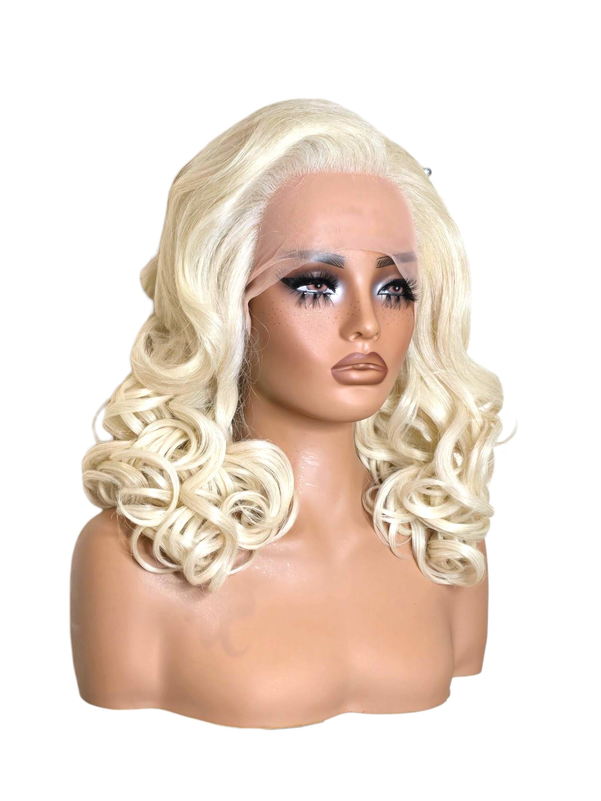 Platinum Blonde Curls Lace Front Wig. Jayne.