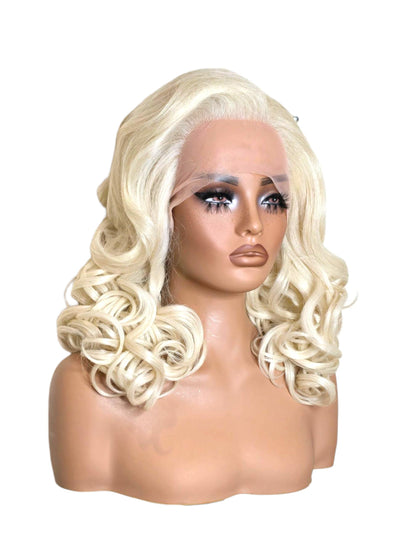 Platinum Blonde Curls Lace Front Wig. Jayne.