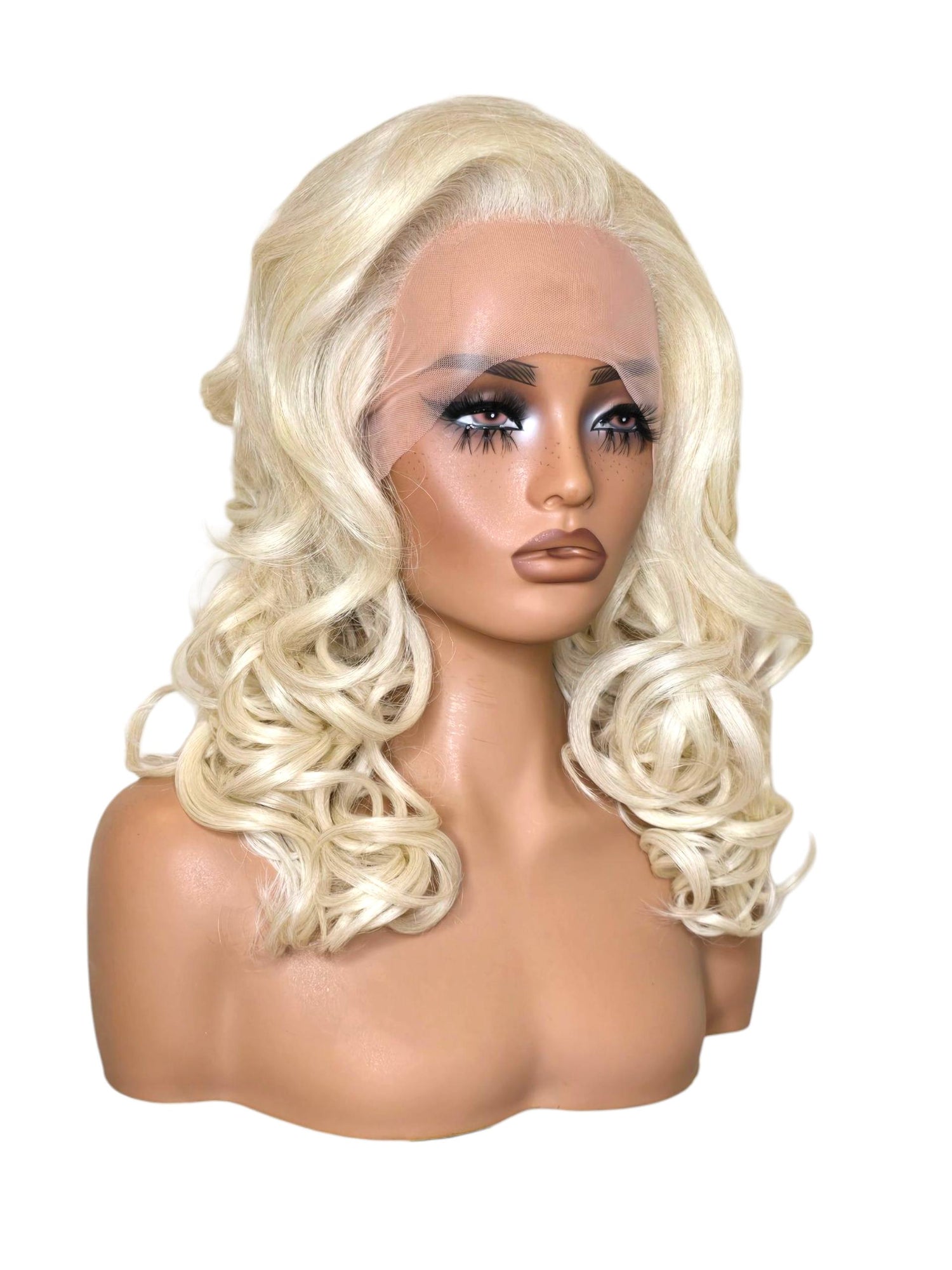 Platinum Blonde Curls Lace Front Wig. Jayne.