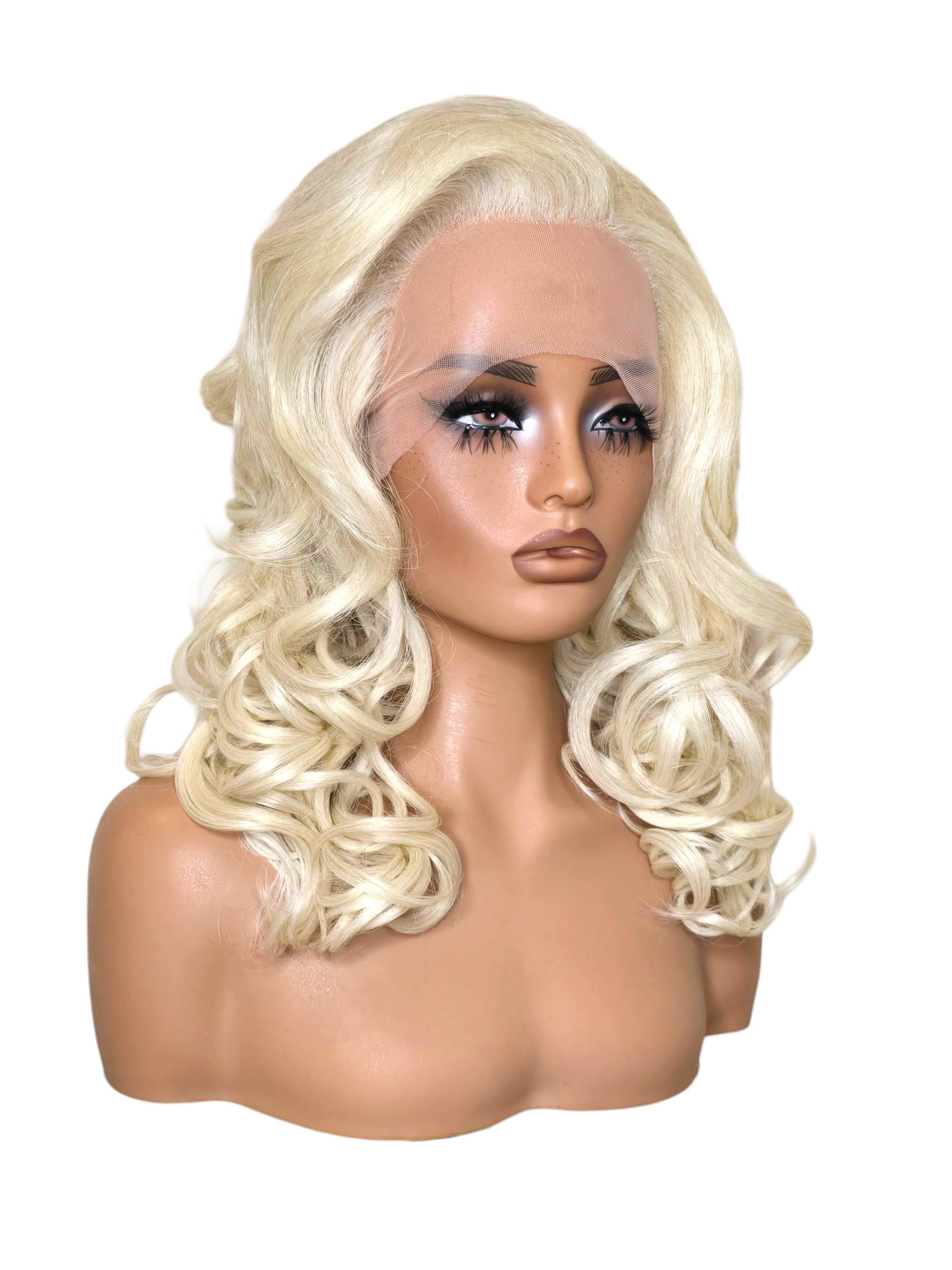 Platinum Blonde Curls Lace Front Wig. Jayne.