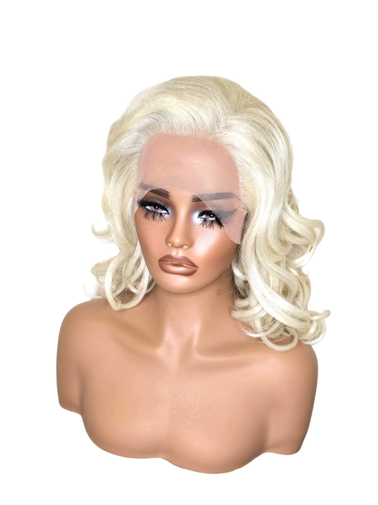 Platinum Blonde Curls Lace Front Wig. Jayne.