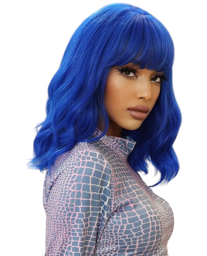 Blue Wavy Bob Wig. Charelle