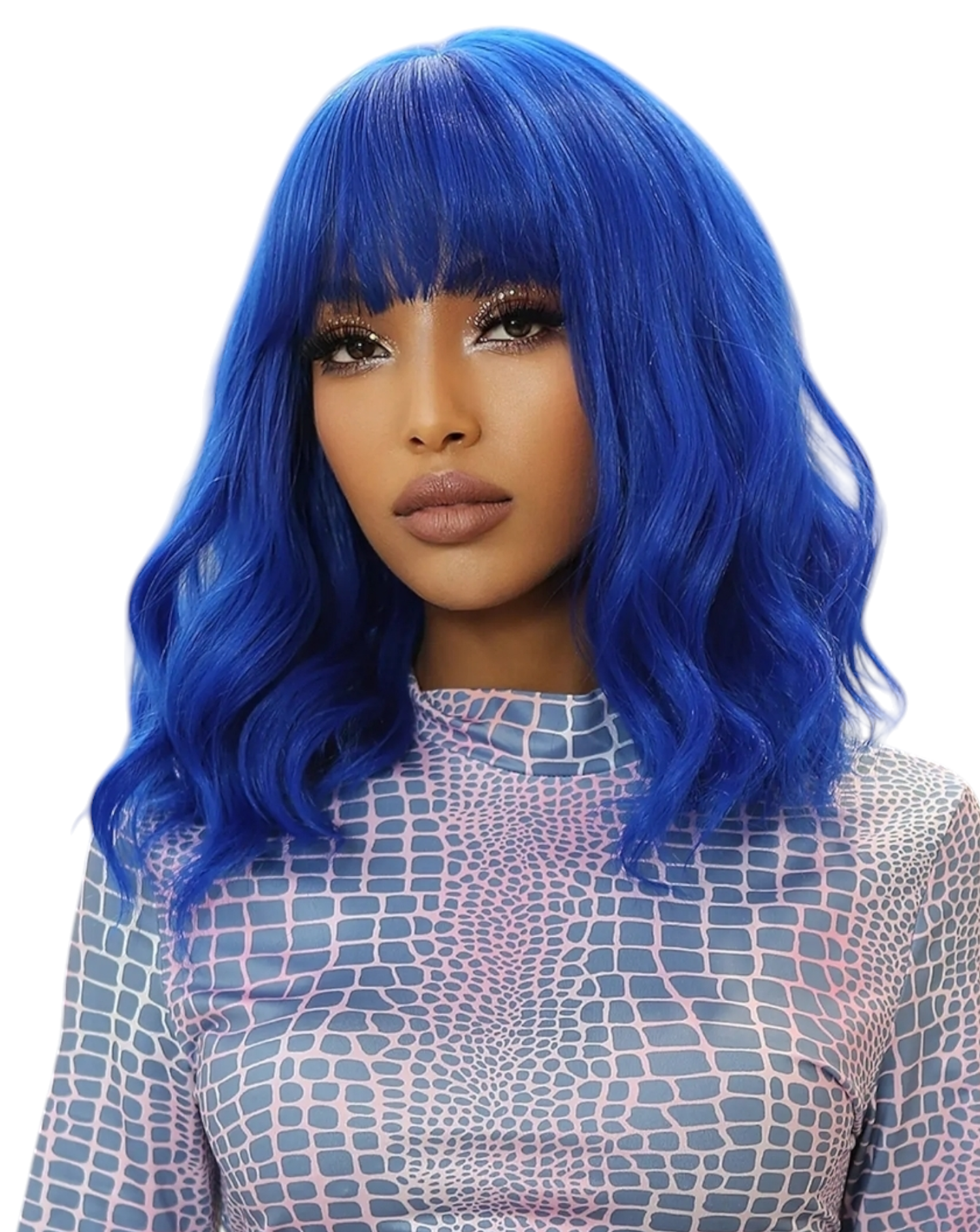 Blue Wavy Bob Wig. Charelle