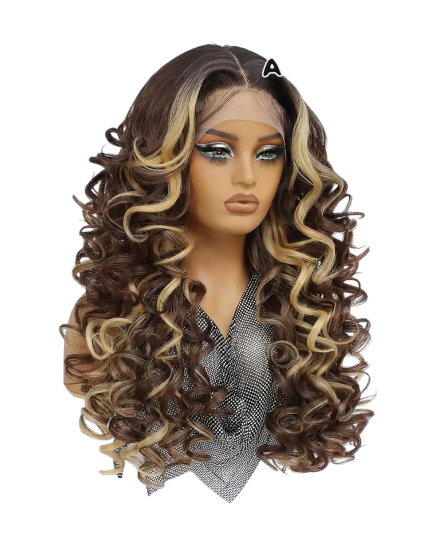Blonde Brown Caramel Curly Lace Front Wig. Zena