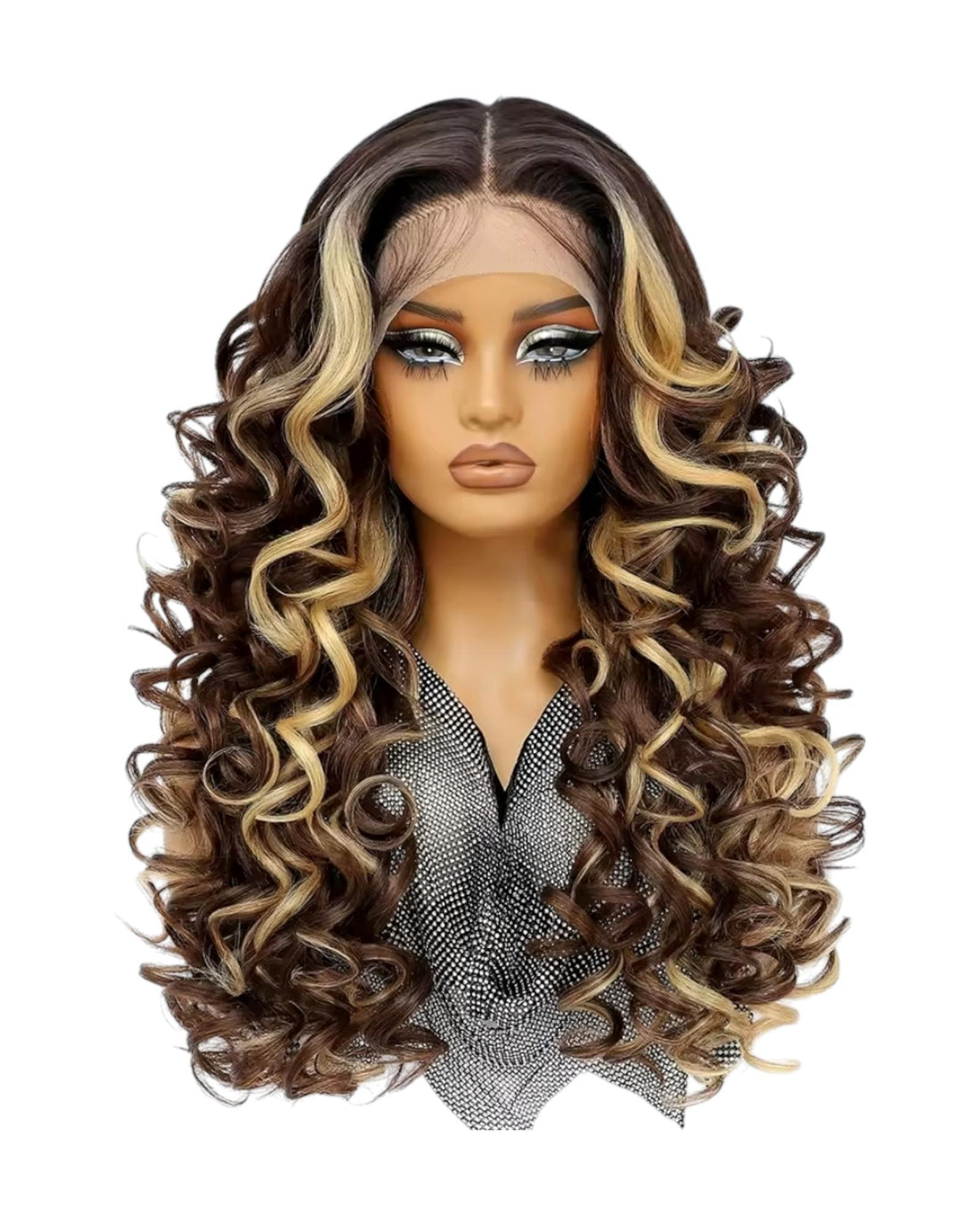 Blonde Brown Caramel Curly Lace Front Wig. Zena