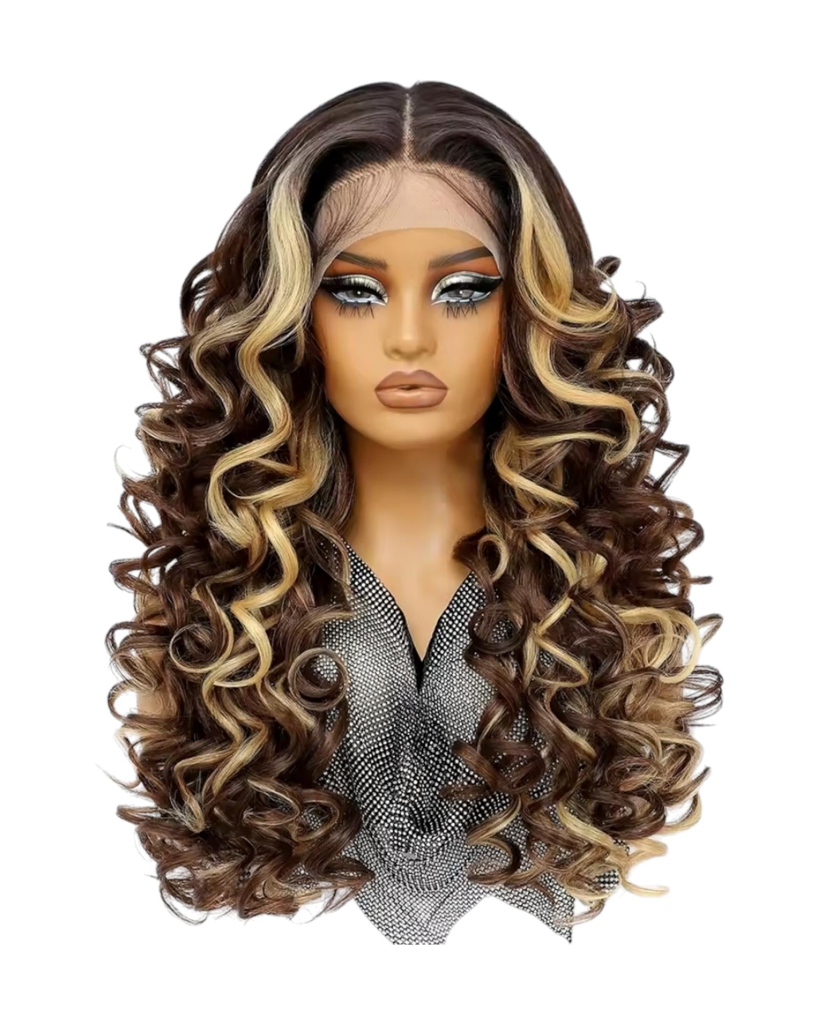 Blonde Brown Caramel Curly Lace Front Wig. Zena