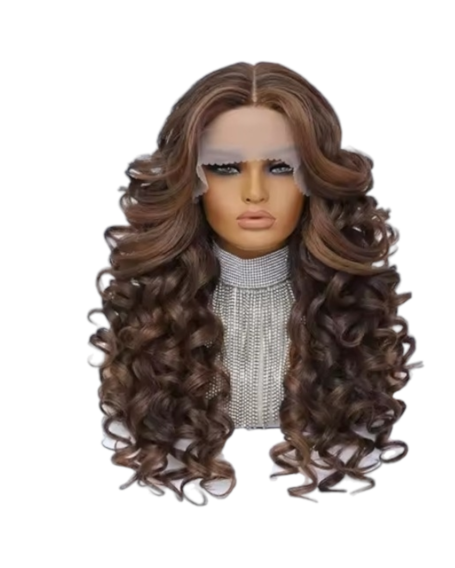 Brown Highlights Curly Lace Front Wig. Zena